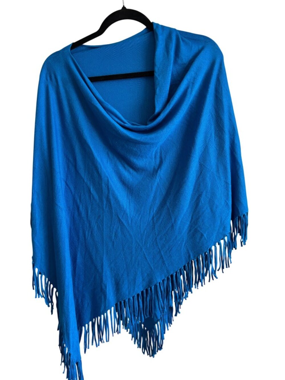 Chicos Blue Fringe Poncho Shawl Wrap OS Blend Lightweight Casual Wear